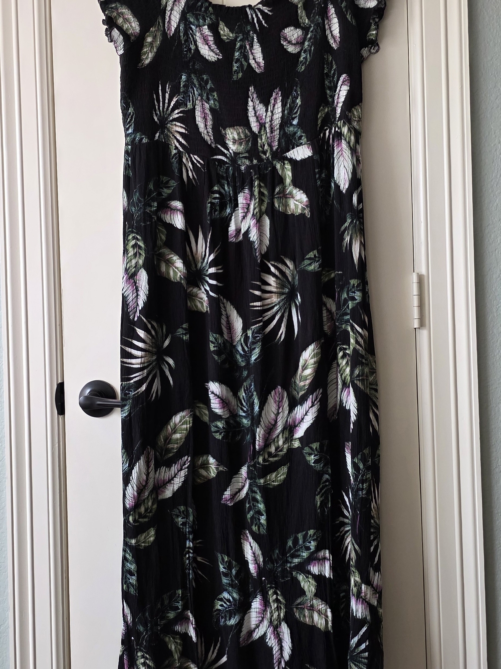 Black Tropical Print Maxi Dress